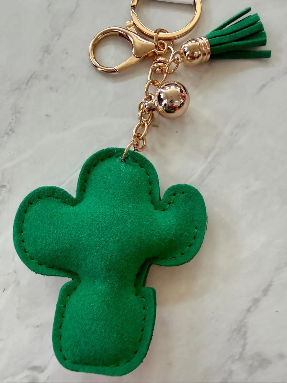 Green Cactus Crystal Tassel Keychain - Women's Accessories